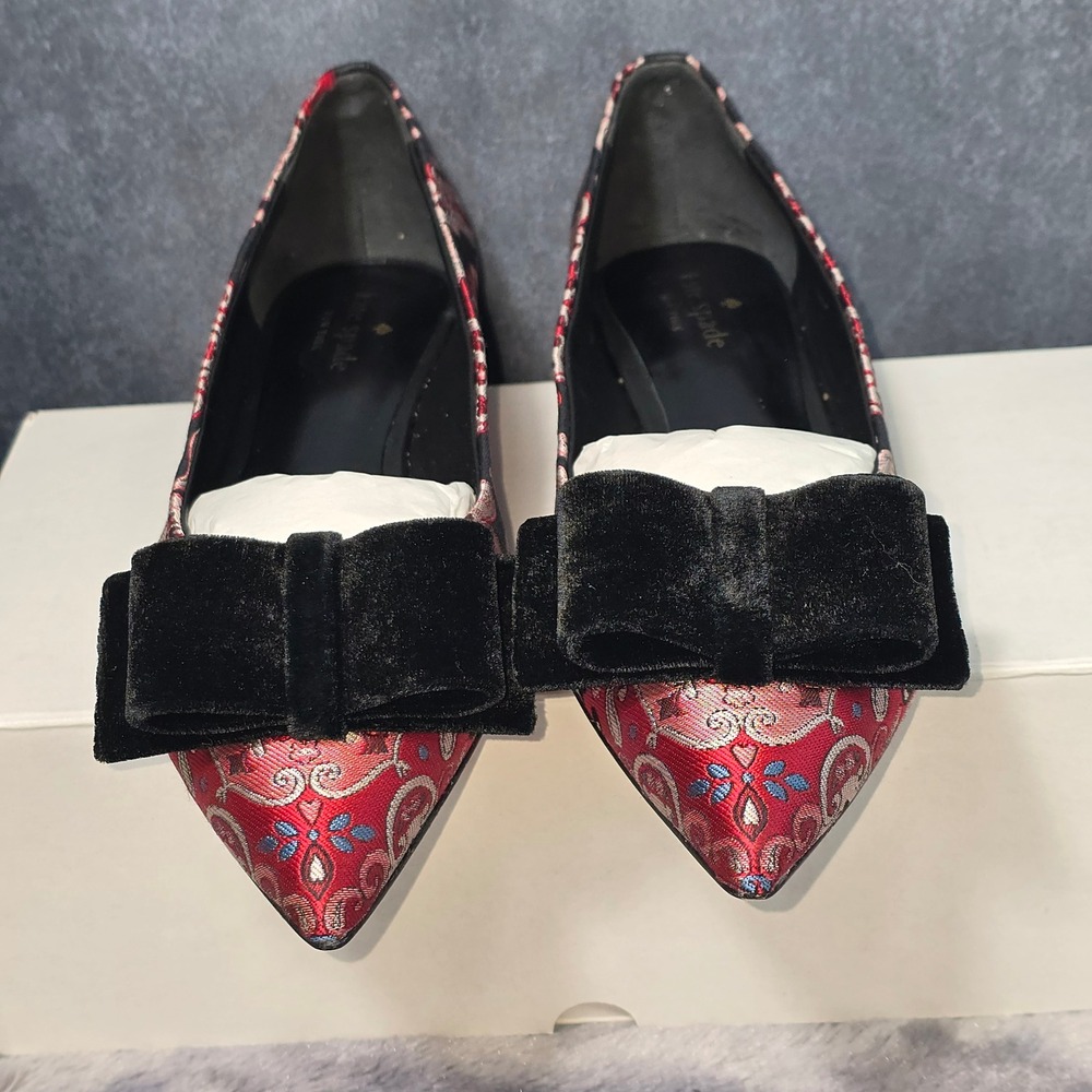 Kate Spade Keana Flats Russet‎ Multi Brocade Velvet Bow Women 8.5M - Picture 2 of 7
